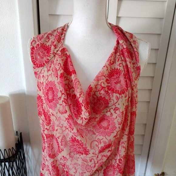 CABI Vita‎ Drape neck blouse open back cutout sleeveless floral Sz M - Picture 8 of 11